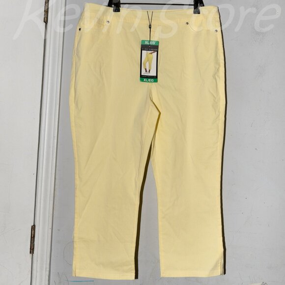 Mario Serrani Pants - Yellow/White - Mario Serrani Women's Pull-On Capri